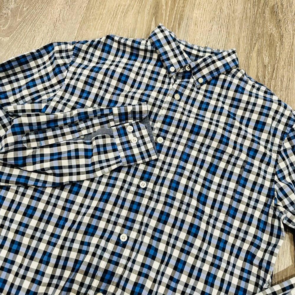 Banana Republic Shirt Mens Medium Grant Fit Blue White Custom Gingham Shirt